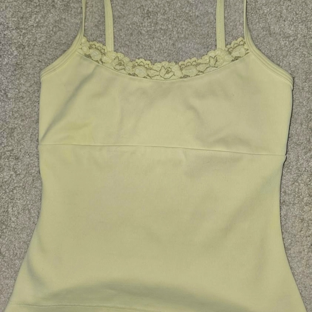 bebe Light Yellow Lace Trim Cami Top
